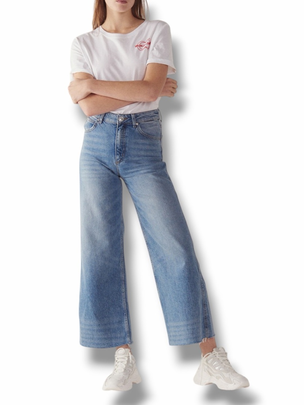 Sandro Paris Denim High Waist Blue Frayed Raw Hem Wide Leg Jeans Size FR36/ US 4